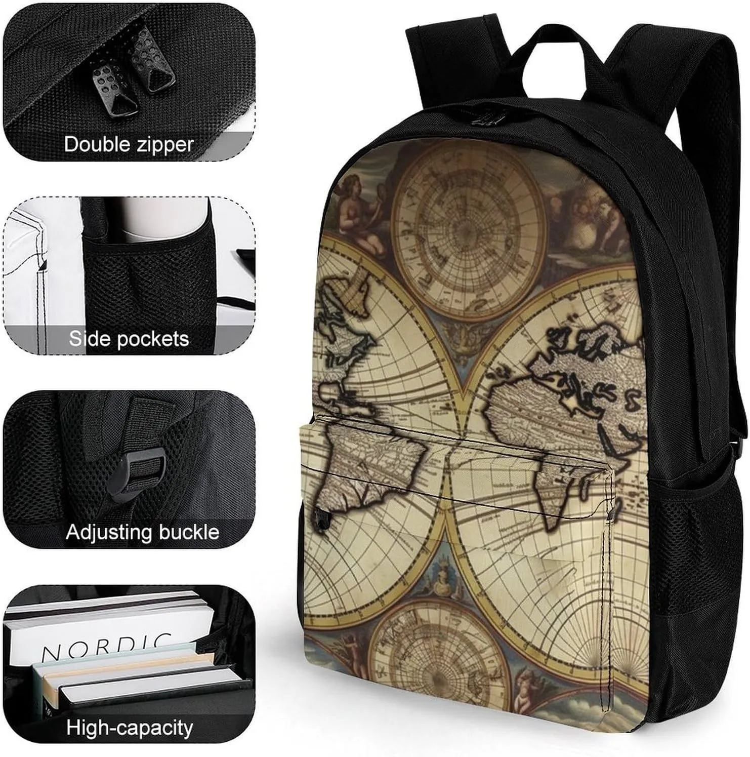 Laptop Backpack for Men Women Lightweight Backpack Ancient Map World Globe Daypack Rucksack with Compartment Laptop Bag