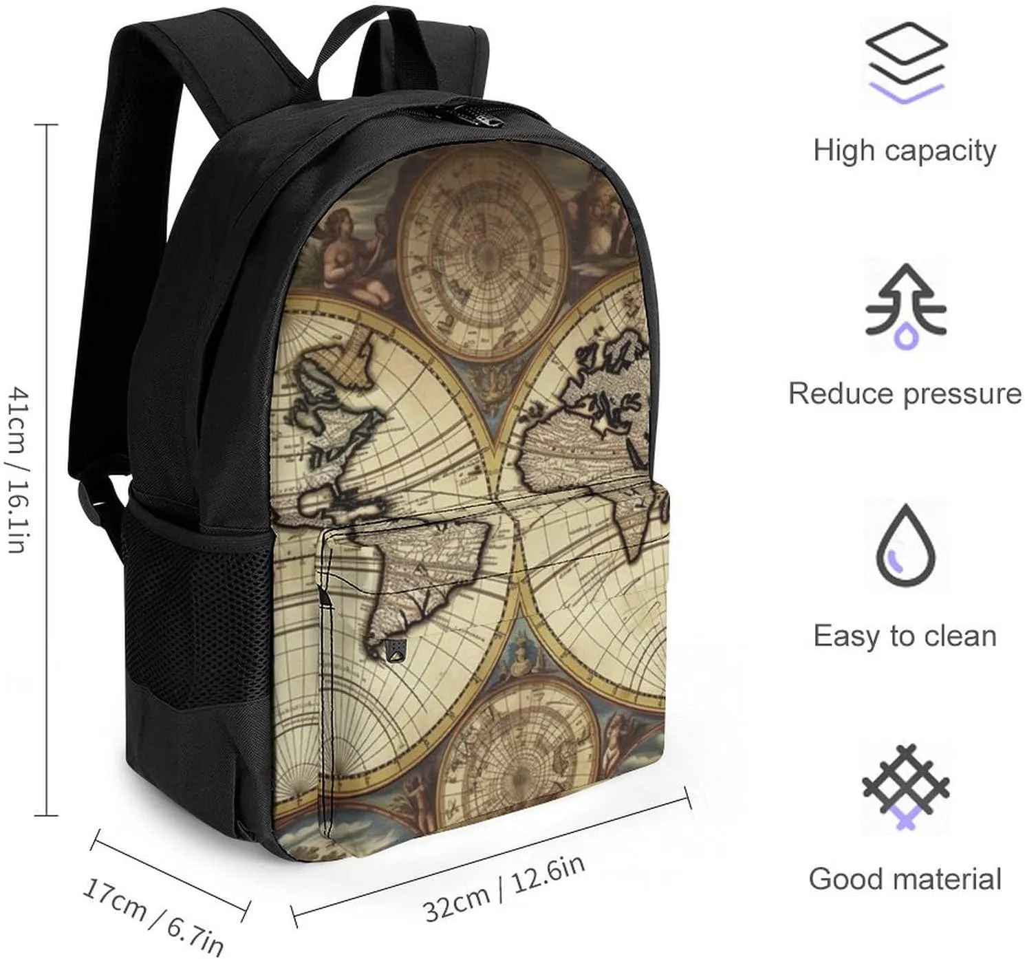 Laptop Backpack for Men Women Lightweight Backpack Ancient Map World Globe Daypack Rucksack with Compartment Laptop Bag