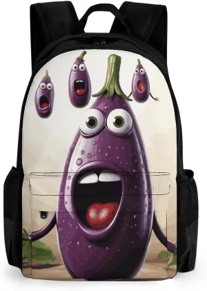 Laptop Backpack for Men Women Lightweight Backpack Cartoon Eggplant Daypack Rucksack with Compartment Laptop Bag