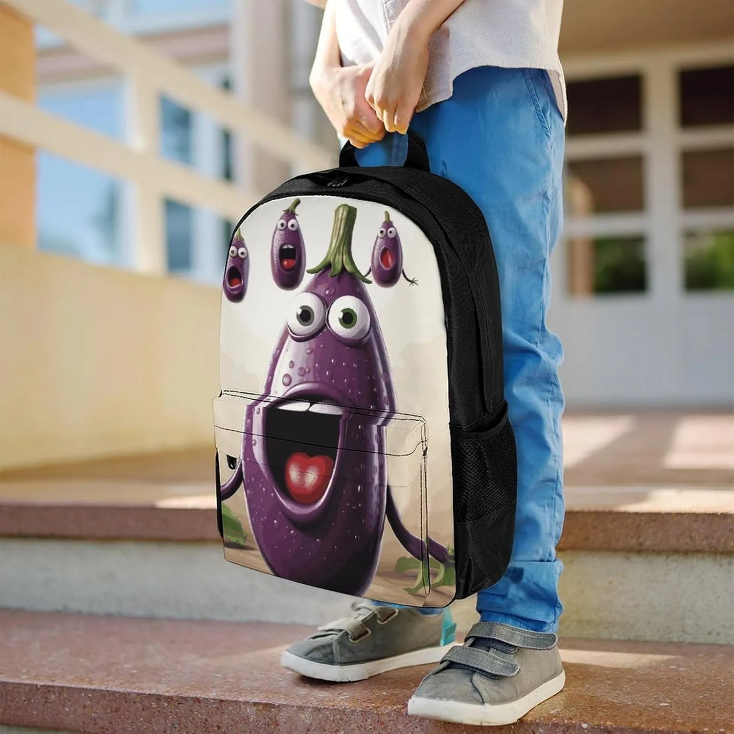 Laptop Backpack for Men Women Lightweight Backpack Cartoon Eggplant Daypack Rucksack with Compartment Laptop Bag