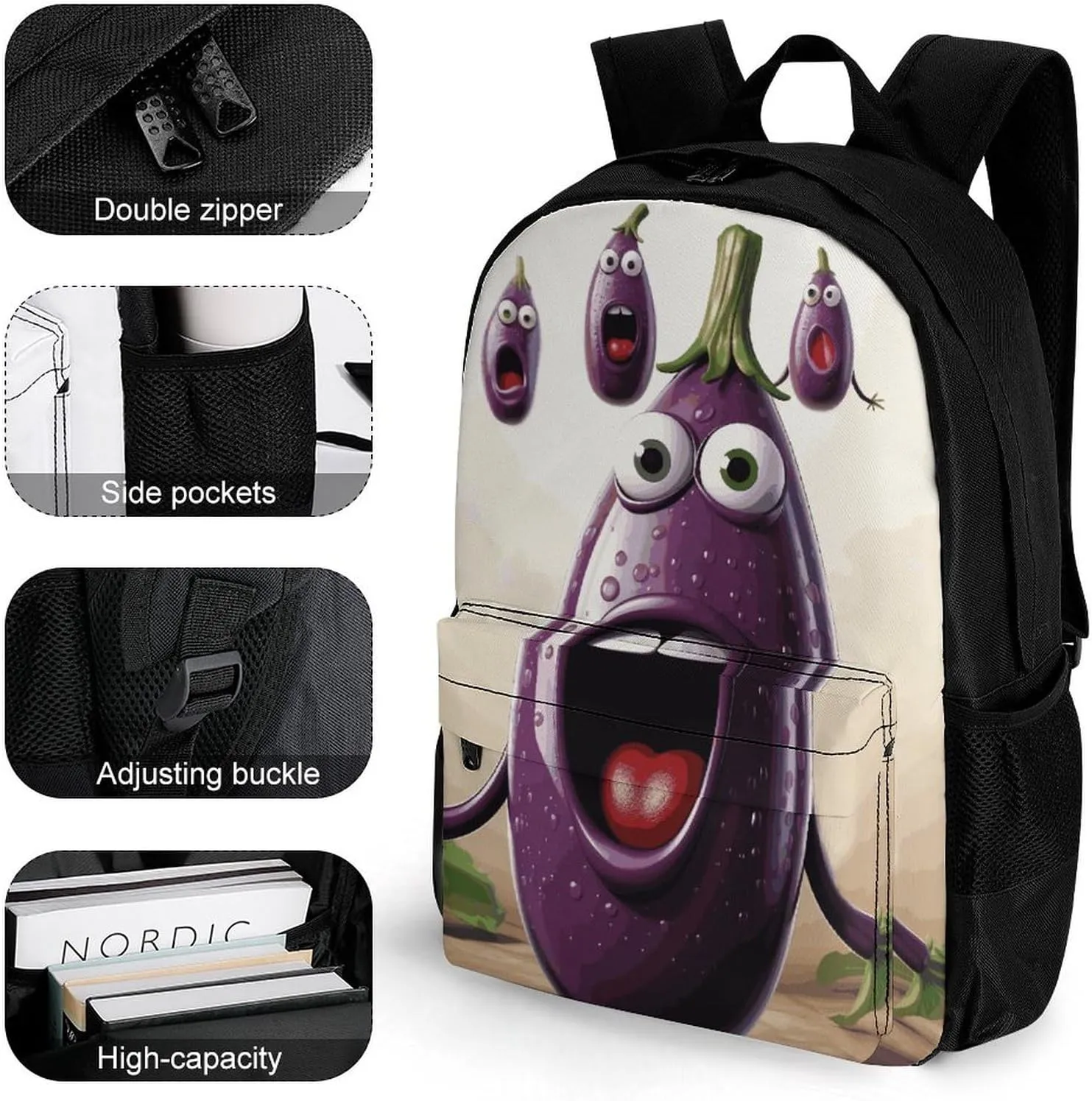 Laptop Backpack for Men Women Lightweight Backpack Cartoon Eggplant Daypack Rucksack with Compartment Laptop Bag