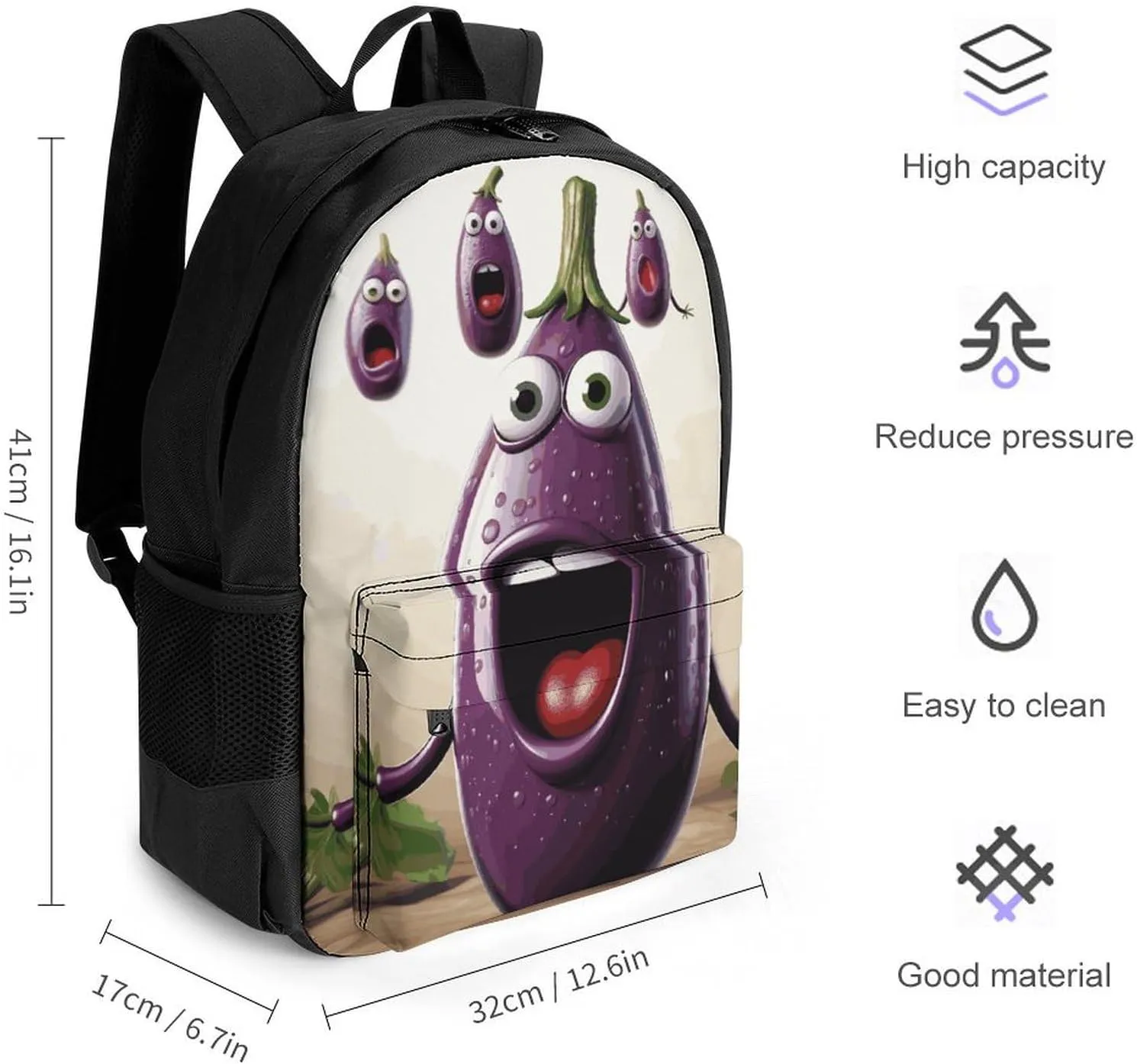 Laptop Backpack for Men Women Lightweight Backpack Cartoon Eggplant Daypack Rucksack with Compartment Laptop Bag