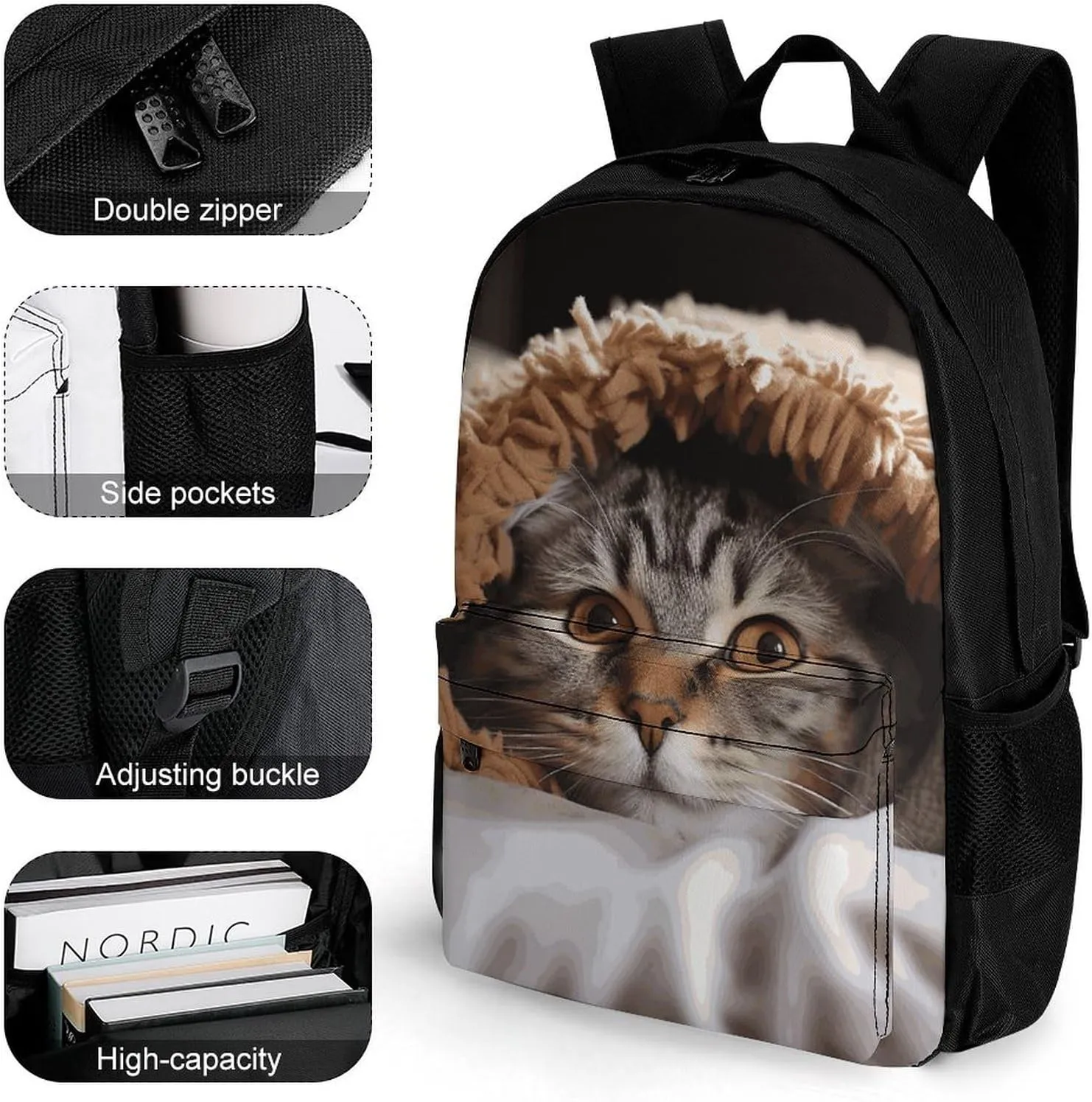 Laptop Backpack for Men Women Lightweight Backpack Cat Under Blanket Daypack Rucksack with Compartment Laptop Bag