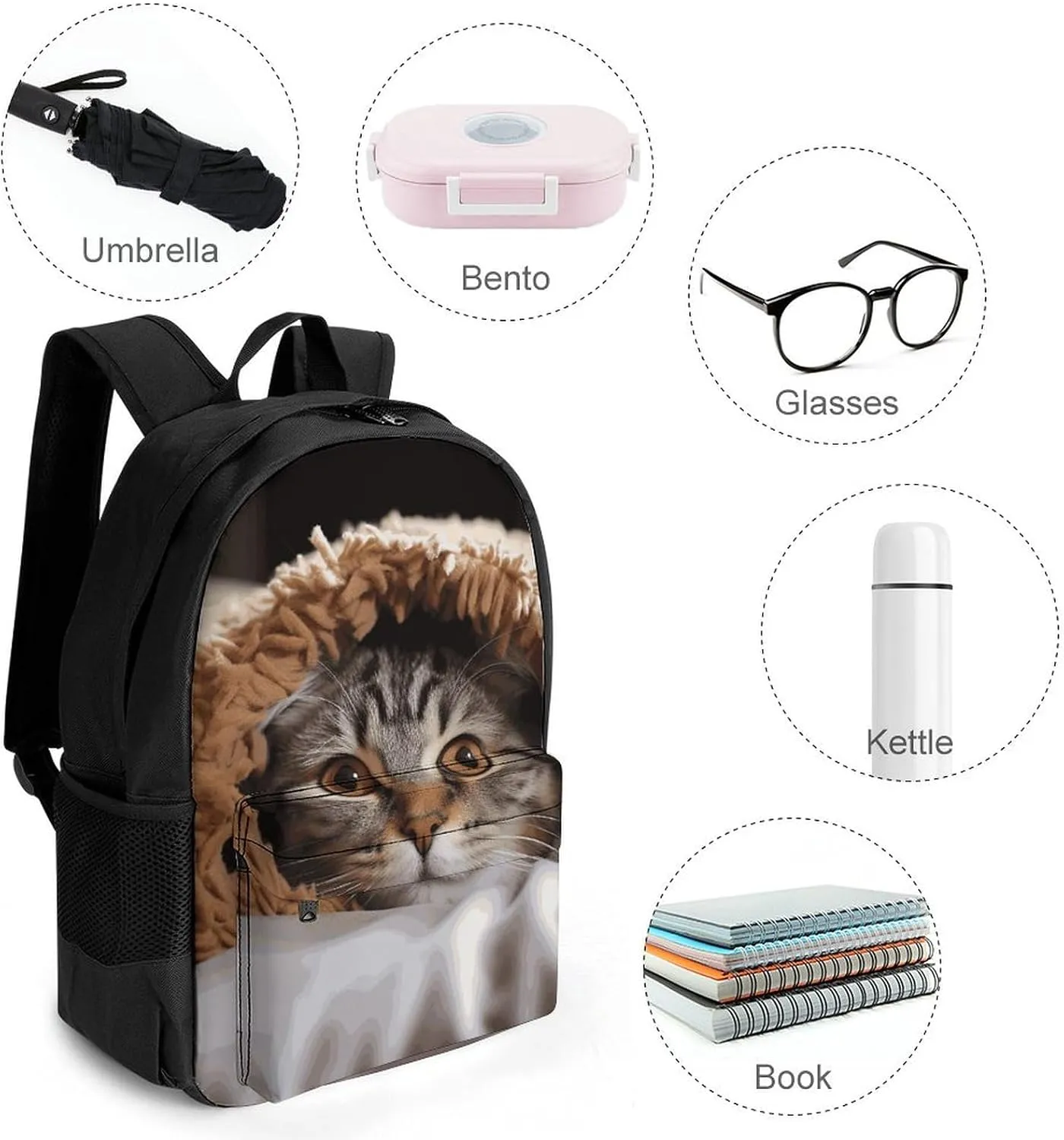Laptop Backpack for Men Women Lightweight Backpack Cat Under Blanket Daypack Rucksack with Compartment Laptop Bag
