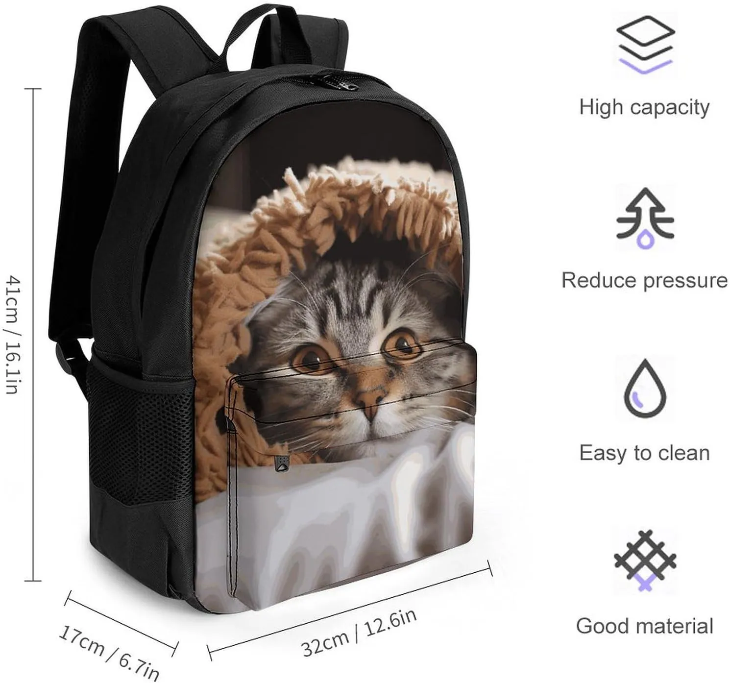 Laptop Backpack for Men Women Lightweight Backpack Cat Under Blanket Daypack Rucksack with Compartment Laptop Bag