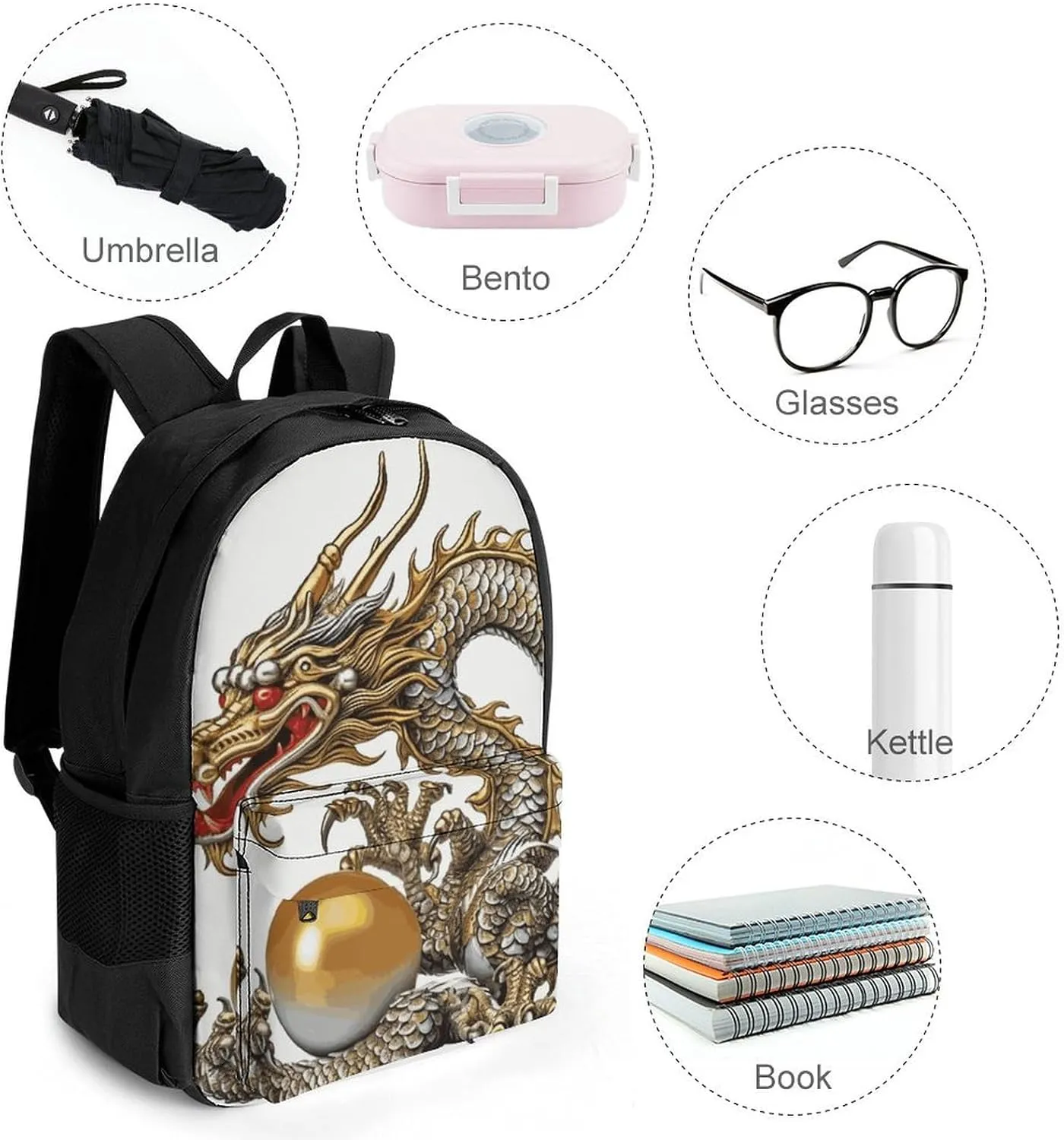 Laptop Backpack for Men Women Lightweight Backpack Chinese Dragon with Pearl Daypack Rucksack with Compartment Laptop Bag