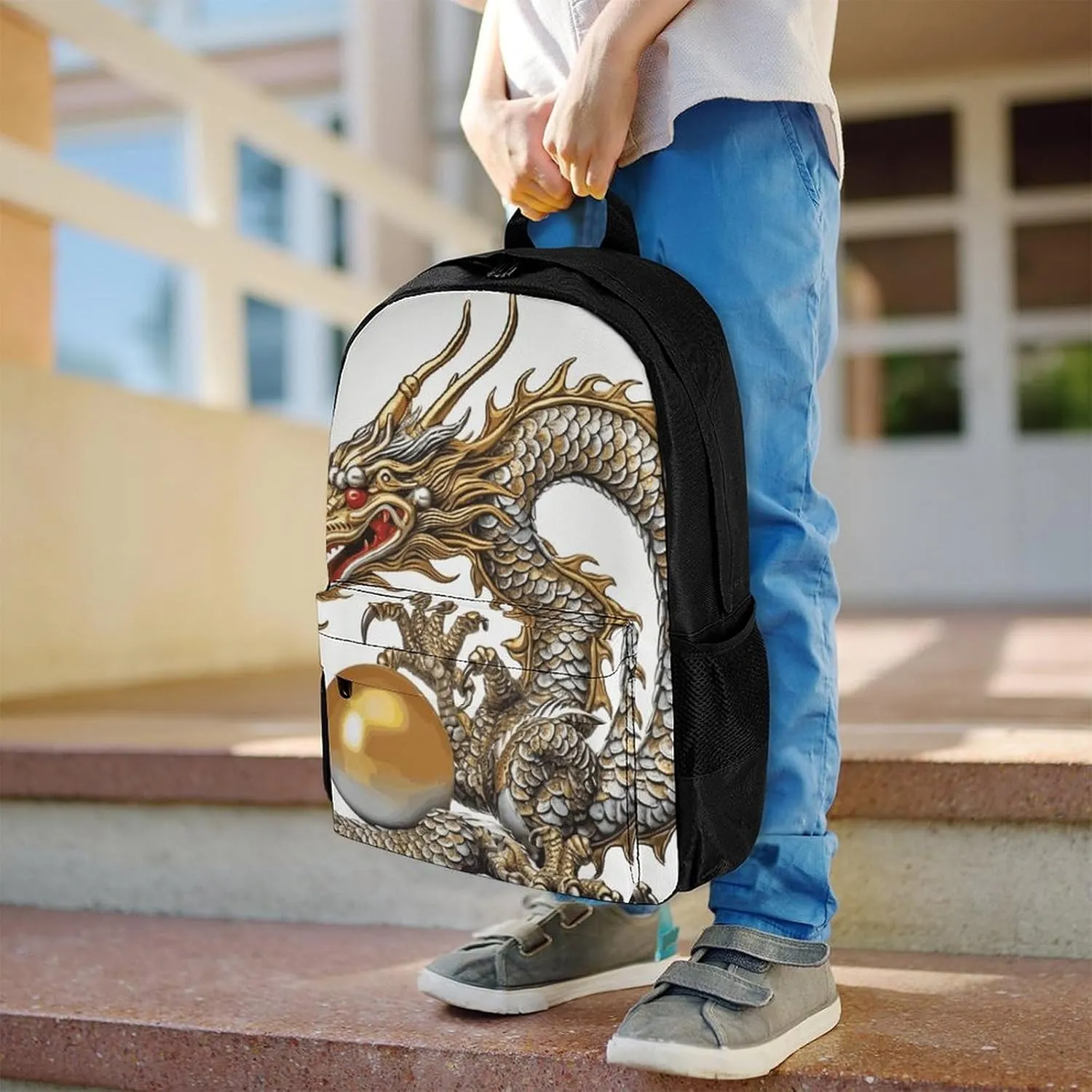 Laptop Backpack for Men Women Lightweight Backpack Chinese Dragon with Pearl Daypack Rucksack with Compartment Laptop Bag