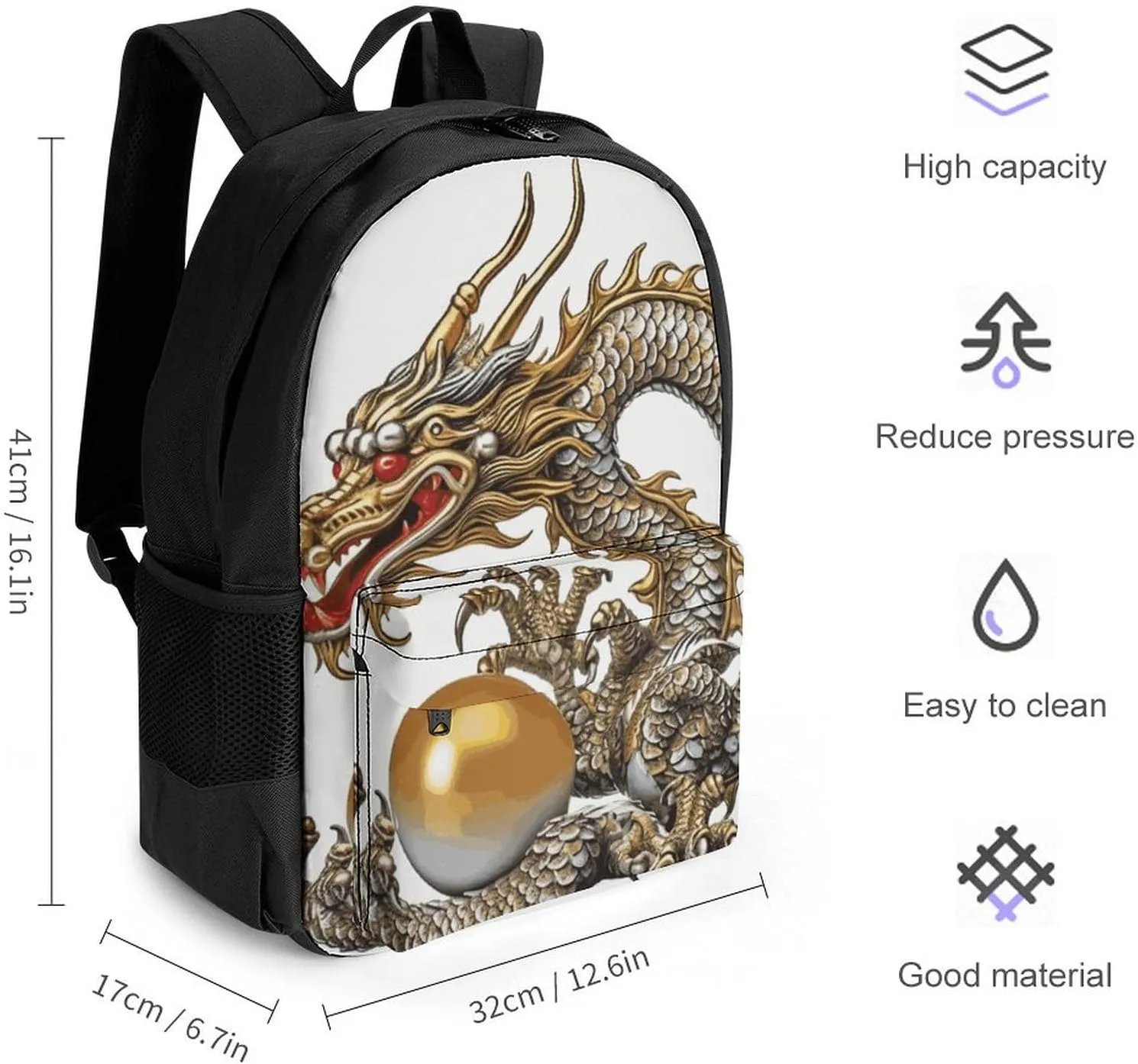 Laptop Backpack for Men Women Lightweight Backpack Chinese Dragon with Pearl Daypack Rucksack with Compartment Laptop Bag
