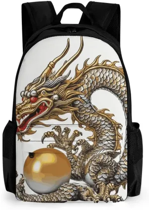 Laptop Backpack for Men Women Lightweight Backpack Chinese Dragon with Pearl Daypack Rucksack with Compartment Laptop Bag