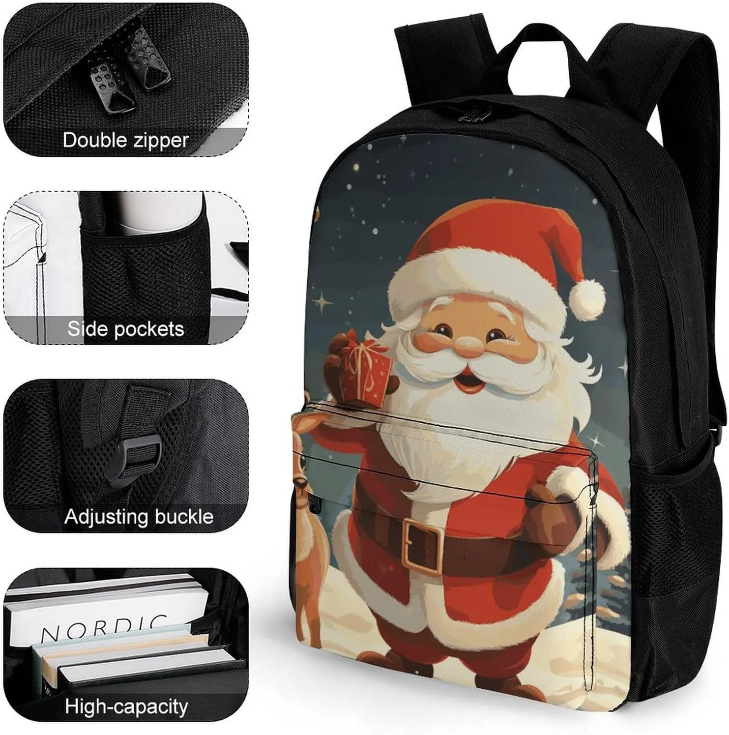Laptop Backpack for Men Women Lightweight Backpack Christmas Santa Claus Daypack Rucksack with Compartment Laptop Bag