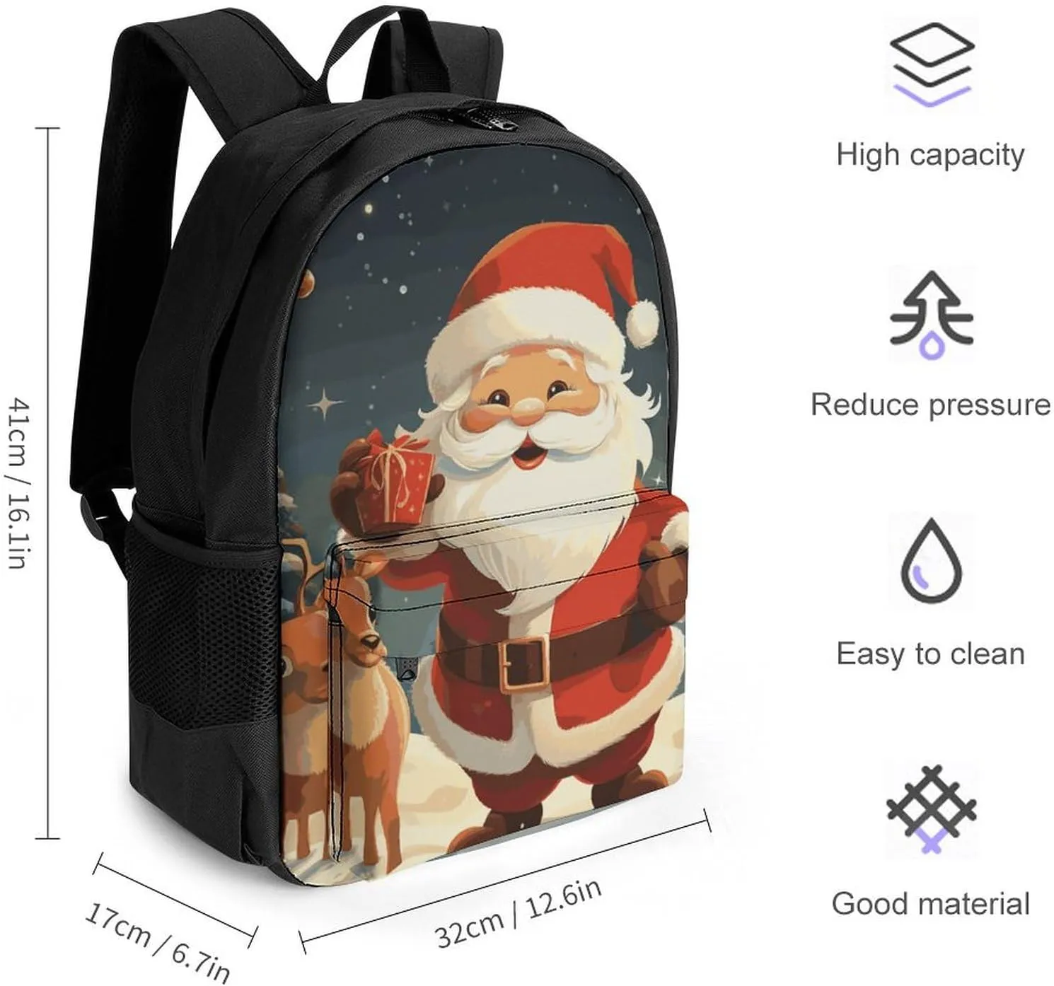 Laptop Backpack for Men Women Lightweight Backpack Christmas Santa Claus Daypack Rucksack with Compartment Laptop Bag