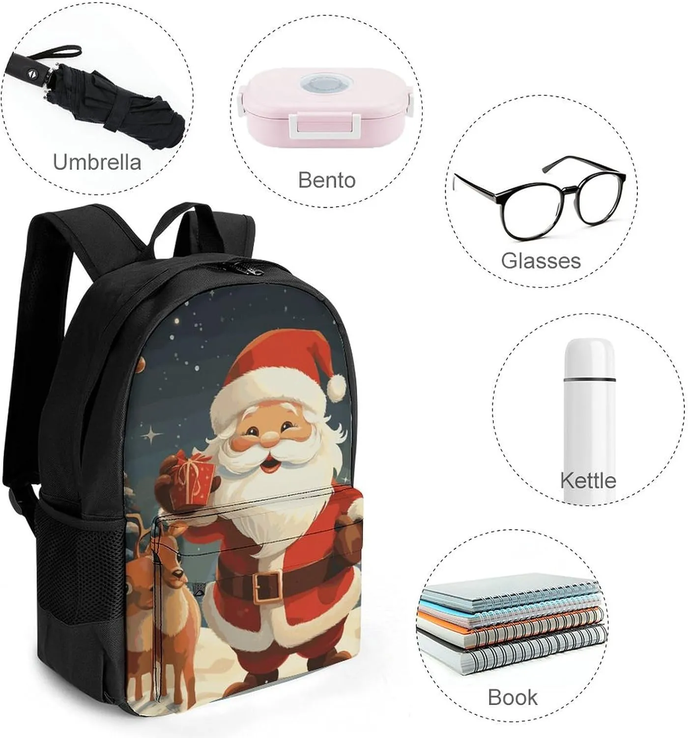 Laptop Backpack for Men Women Lightweight Backpack Christmas Santa Claus Daypack Rucksack with Compartment Laptop Bag