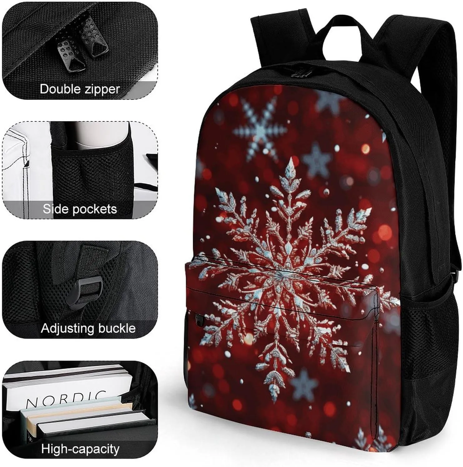 Laptop Backpack for Men Women Lightweight Backpack Christmas Snowflake Daypack Rucksack with Compartment Laptop Bag