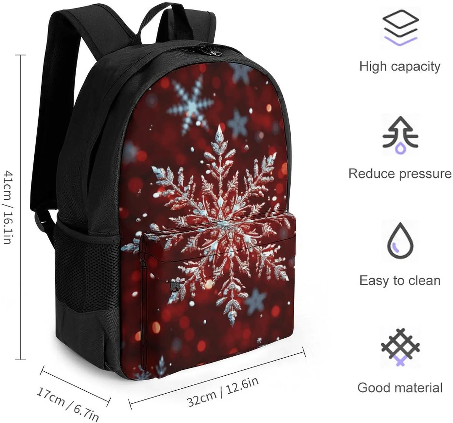 Laptop Backpack for Men Women Lightweight Backpack Christmas Snowflake Daypack Rucksack with Compartment Laptop Bag