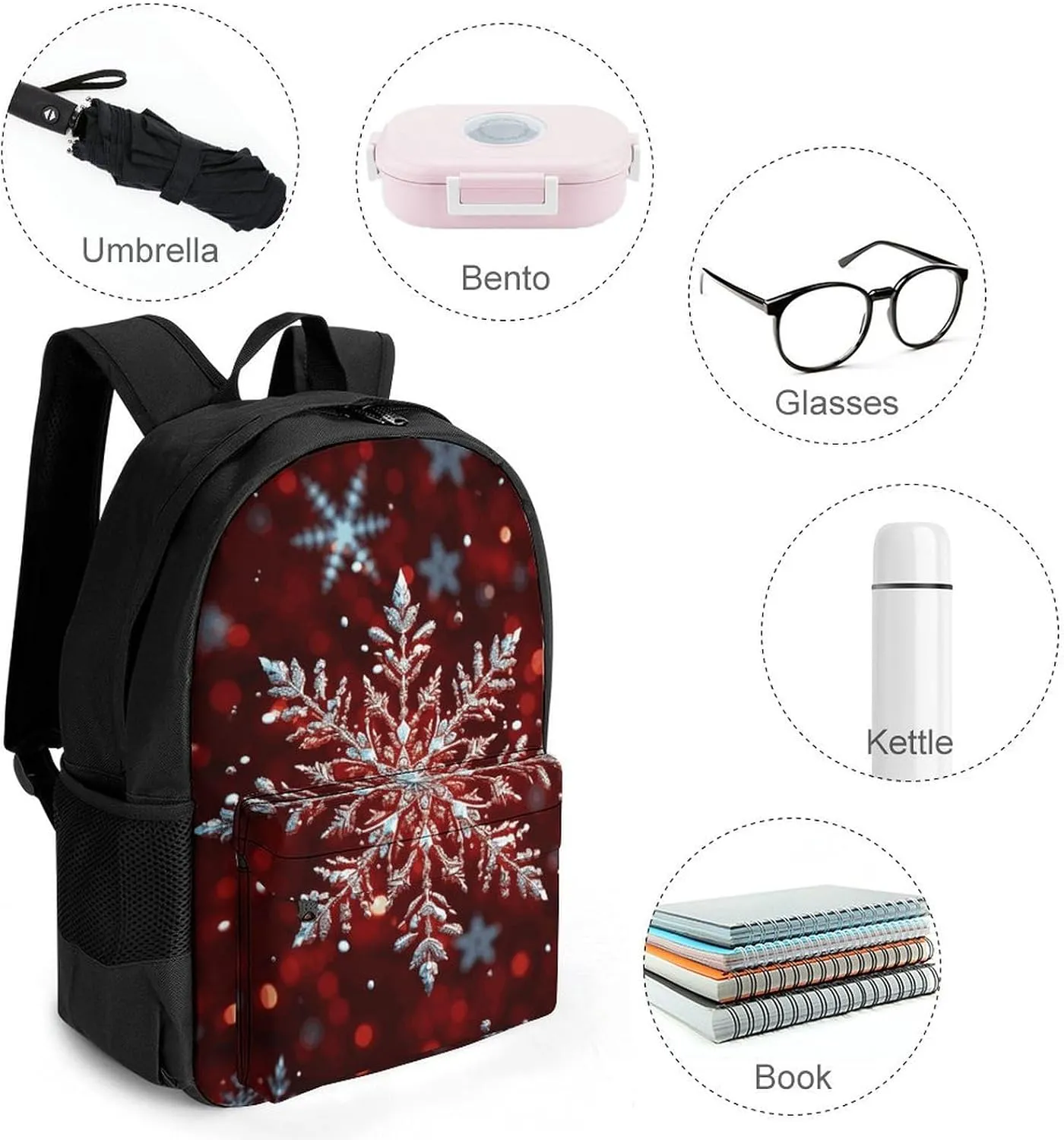 Laptop Backpack for Men Women Lightweight Backpack Christmas Snowflake Daypack Rucksack with Compartment Laptop Bag