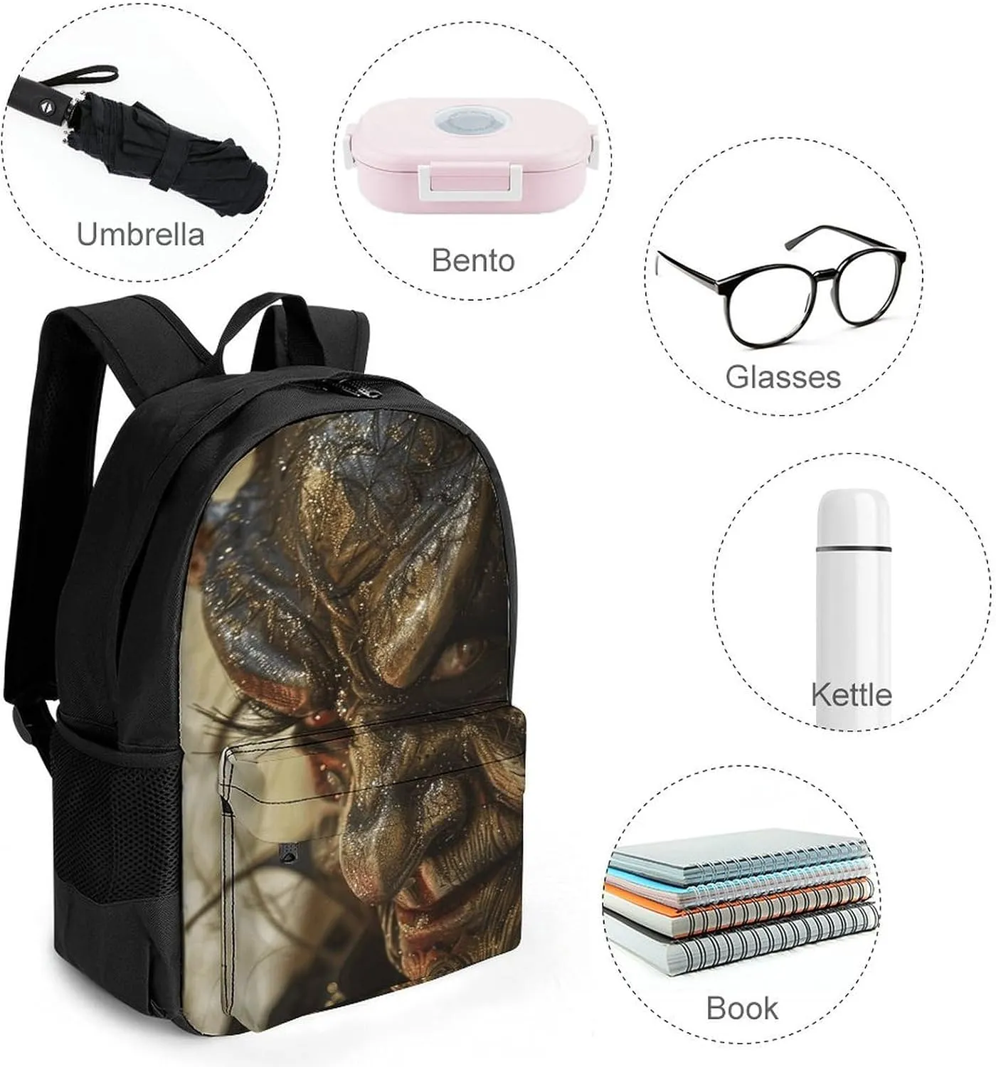 Laptop Backpack for Men Women Lightweight Backpack Golden Devil Style Daypack Rucksack with Compartment Laptop Bag