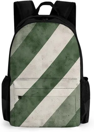 Laptop Backpack for Men Women Lightweight Backpack Green Diagonal Stripes Daypack Rucksack with Compartment Laptop Bag