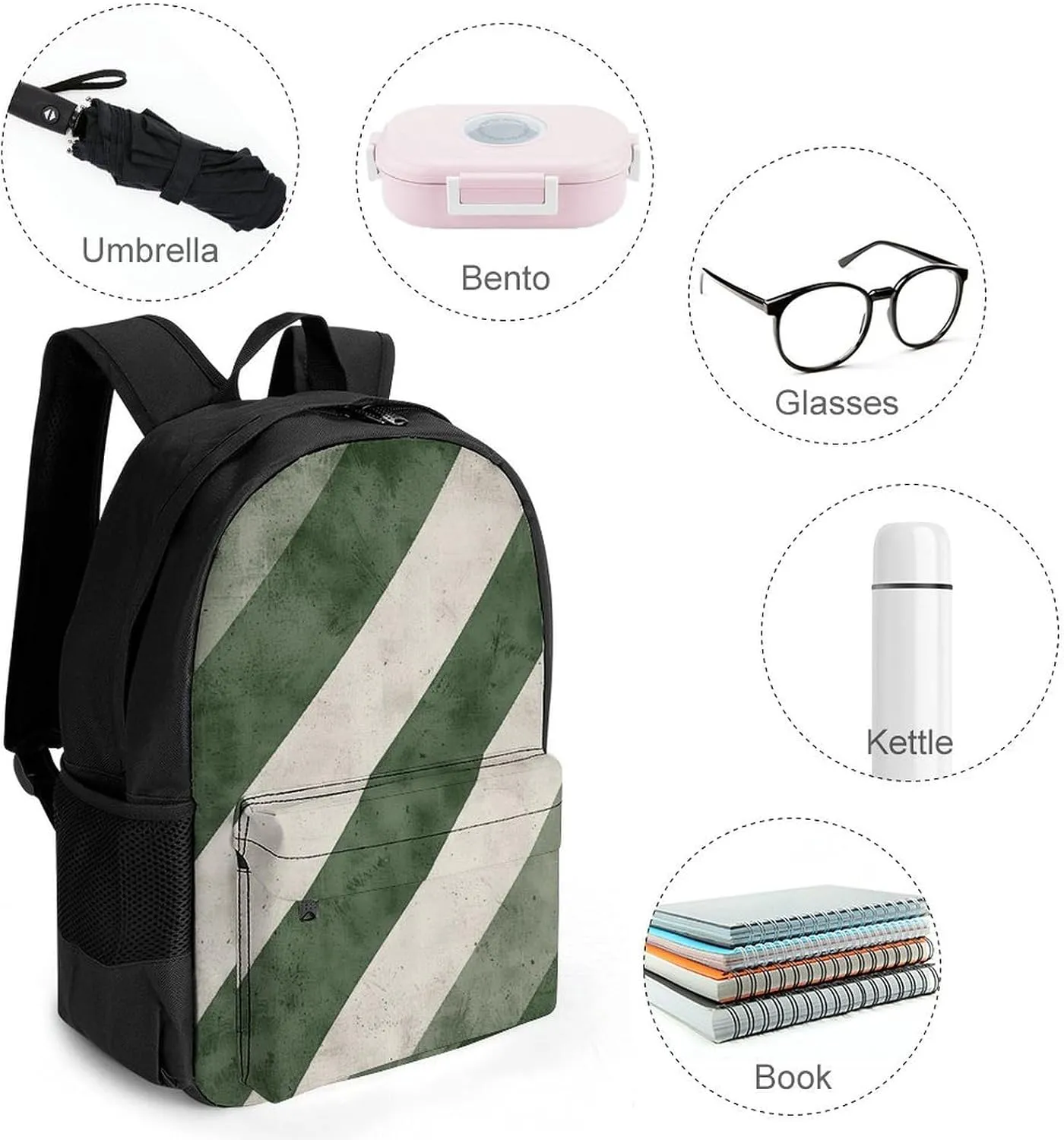 Laptop Backpack for Men Women Lightweight Backpack Green Diagonal Stripes Daypack Rucksack with Compartment Laptop Bag