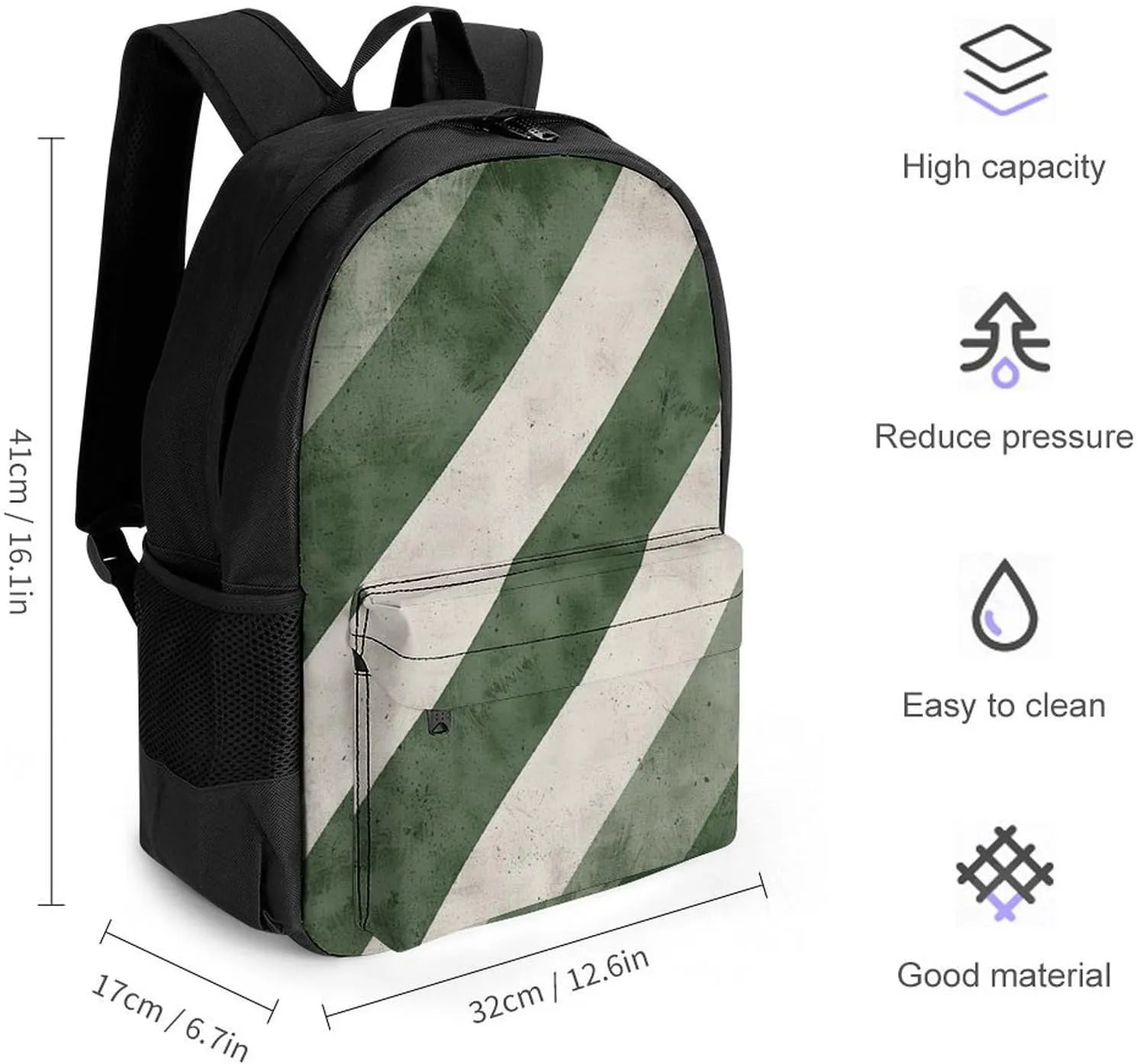 Laptop Backpack for Men Women Lightweight Backpack Green Diagonal Stripes Daypack Rucksack with Compartment Laptop Bag
