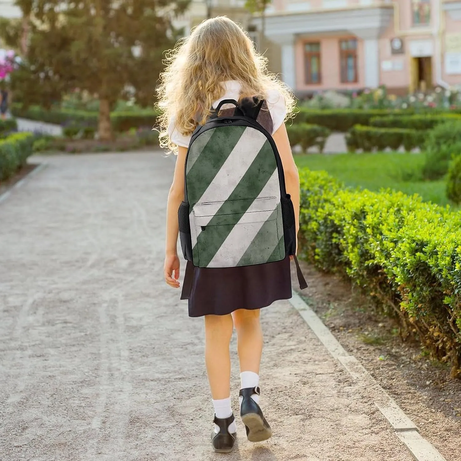 Laptop Backpack for Men Women Lightweight Backpack Green Diagonal Stripes Daypack Rucksack with Compartment Laptop Bag