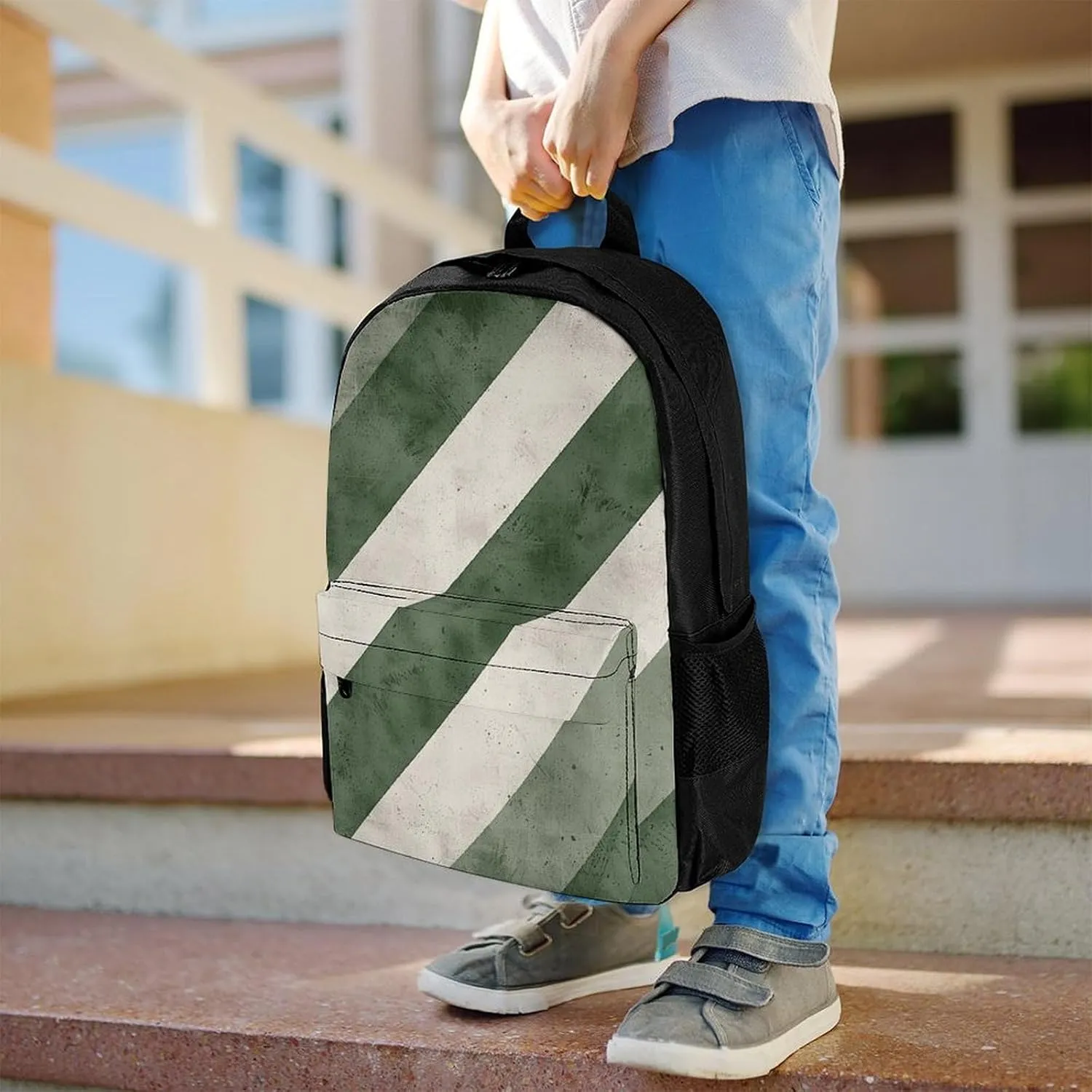 Laptop Backpack for Men Women Lightweight Backpack Green Diagonal Stripes Daypack Rucksack with Compartment Laptop Bag