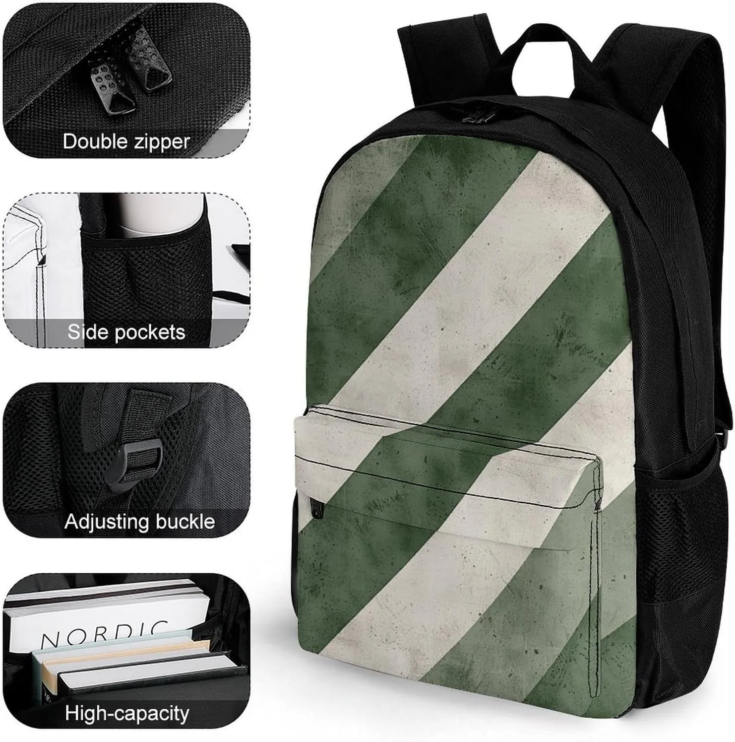 Laptop Backpack for Men Women Lightweight Backpack Green Diagonal Stripes Daypack Rucksack with Compartment Laptop Bag