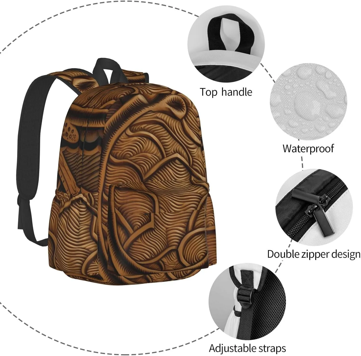 Laptop Backpack for Men Women Lightweight Backpack Hawaiian Tapa Honu Turtle Casual Daypack with Bottle Side Pockets