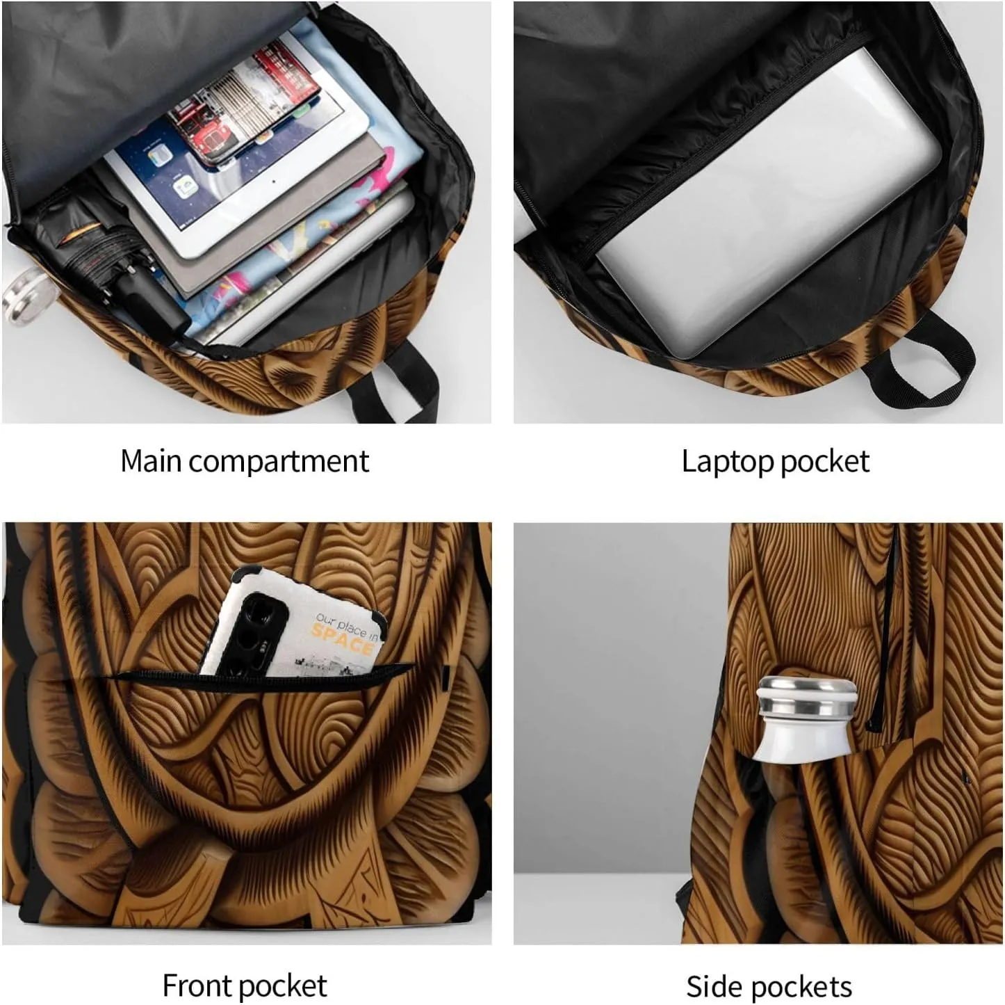 Laptop Backpack for Men Women Lightweight Backpack Hawaiian Tapa Honu Turtle Casual Daypack with Bottle Side Pockets