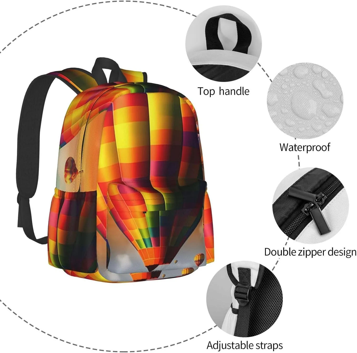 Laptop Backpack for Men Women Lightweight Backpack Hot Air Balloons Casual Daypack with Bottle Side Pockets