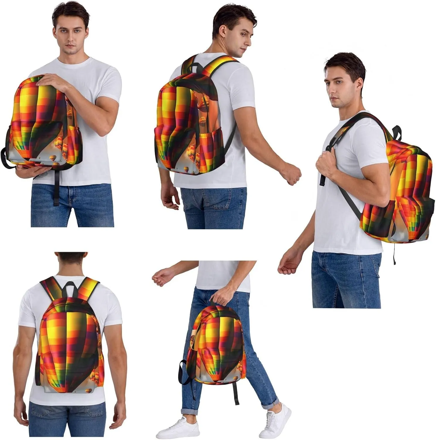 Laptop Backpack for Men Women Lightweight Backpack Hot Air Balloons Casual Daypack with Bottle Side Pockets