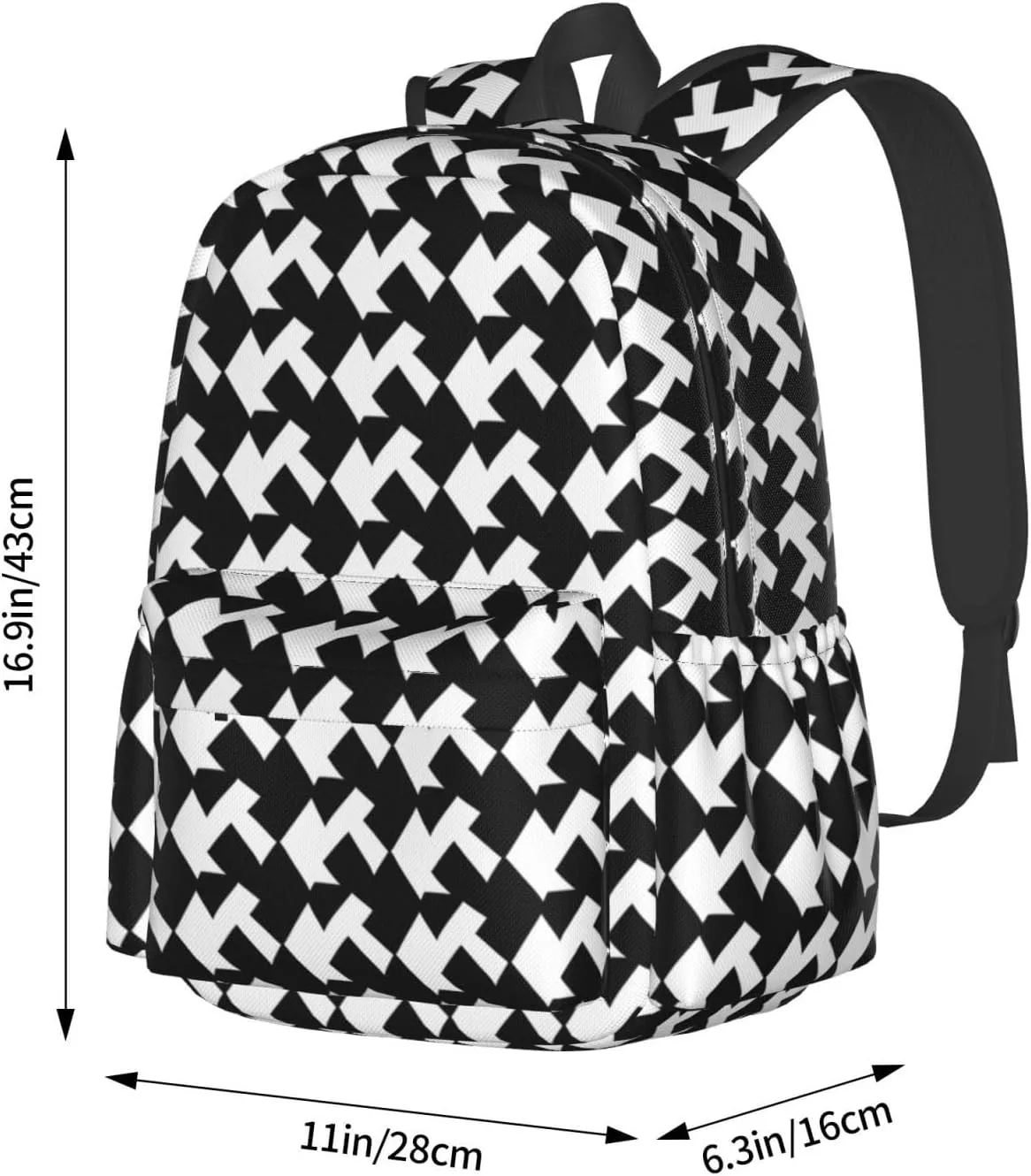 Laptop Backpack for Men Women Lightweight Backpack Houndstooth Black Casual Daypack with Bottle Side Pockets
