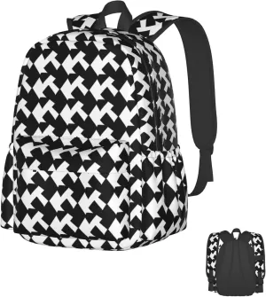 Laptop Backpack for Men Women Lightweight Backpack Houndstooth Black Casual Daypack with Bottle Side Pockets