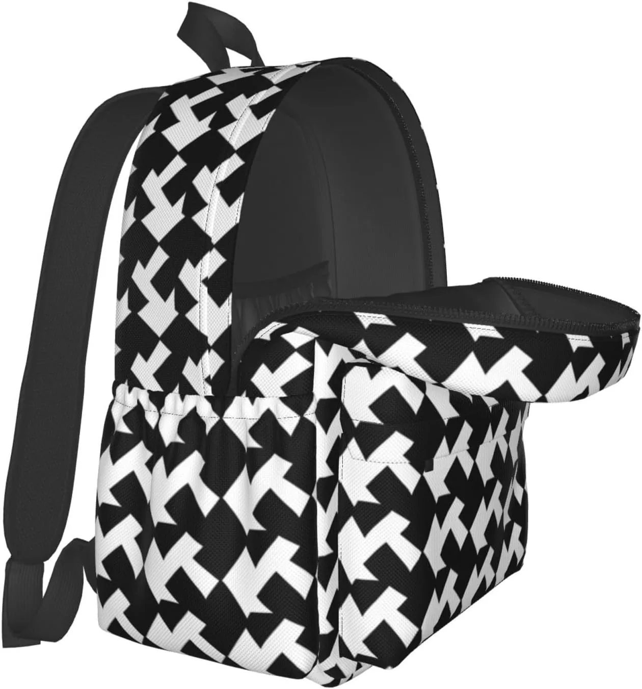 Laptop Backpack for Men Women Lightweight Backpack Houndstooth Black Casual Daypack with Bottle Side Pockets
