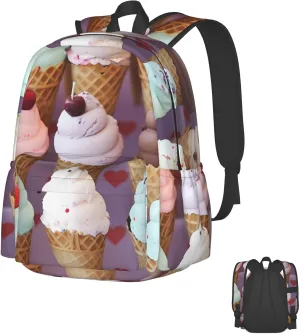 Laptop Backpack for Men Women Lightweight Backpack Ice Cream Cones Casual Daypack with Bottle Side Pockets