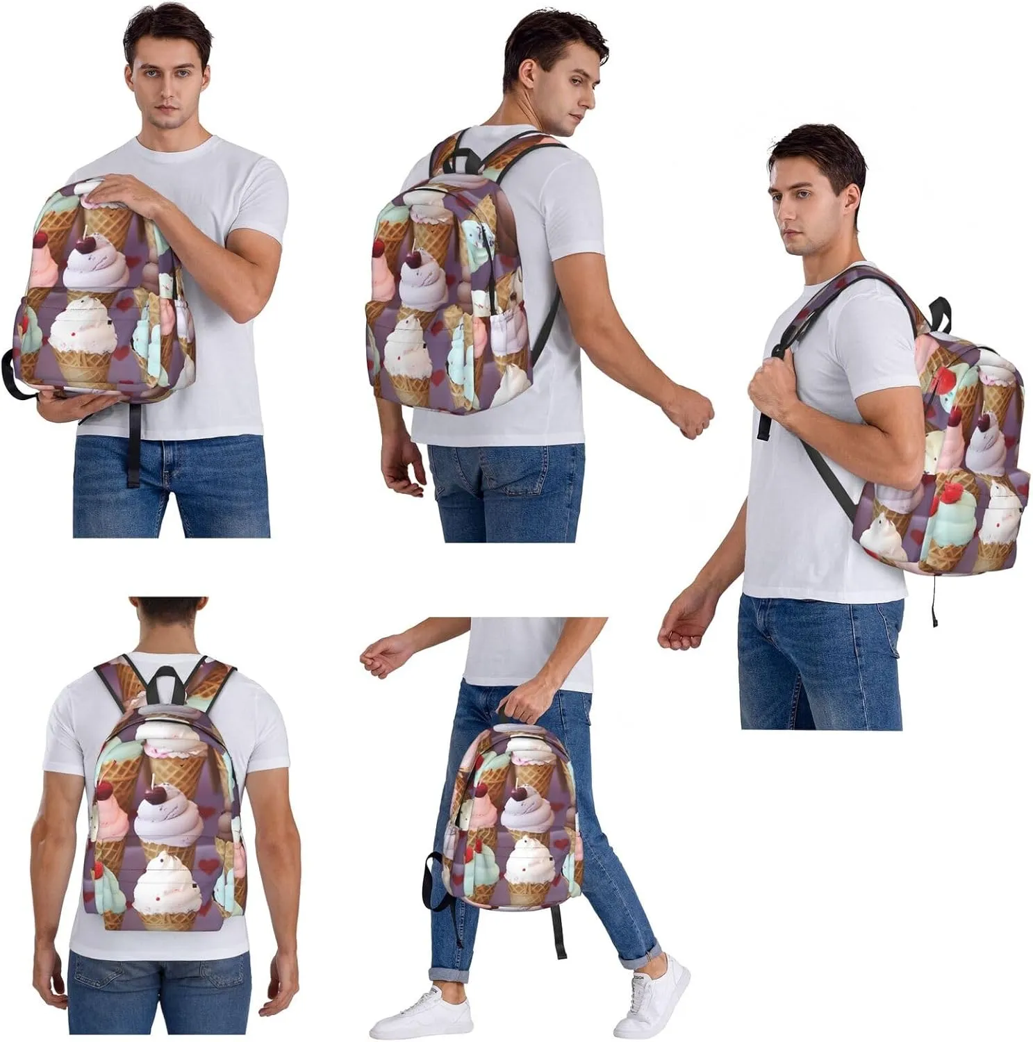 Laptop Backpack for Men Women Lightweight Backpack Ice Cream Cones Casual Daypack with Bottle Side Pockets
