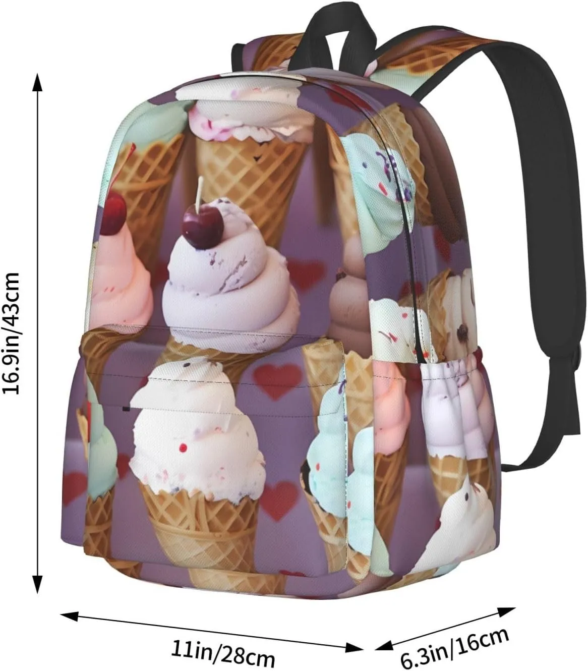 Laptop Backpack for Men Women Lightweight Backpack Ice Cream Cones Casual Daypack with Bottle Side Pockets