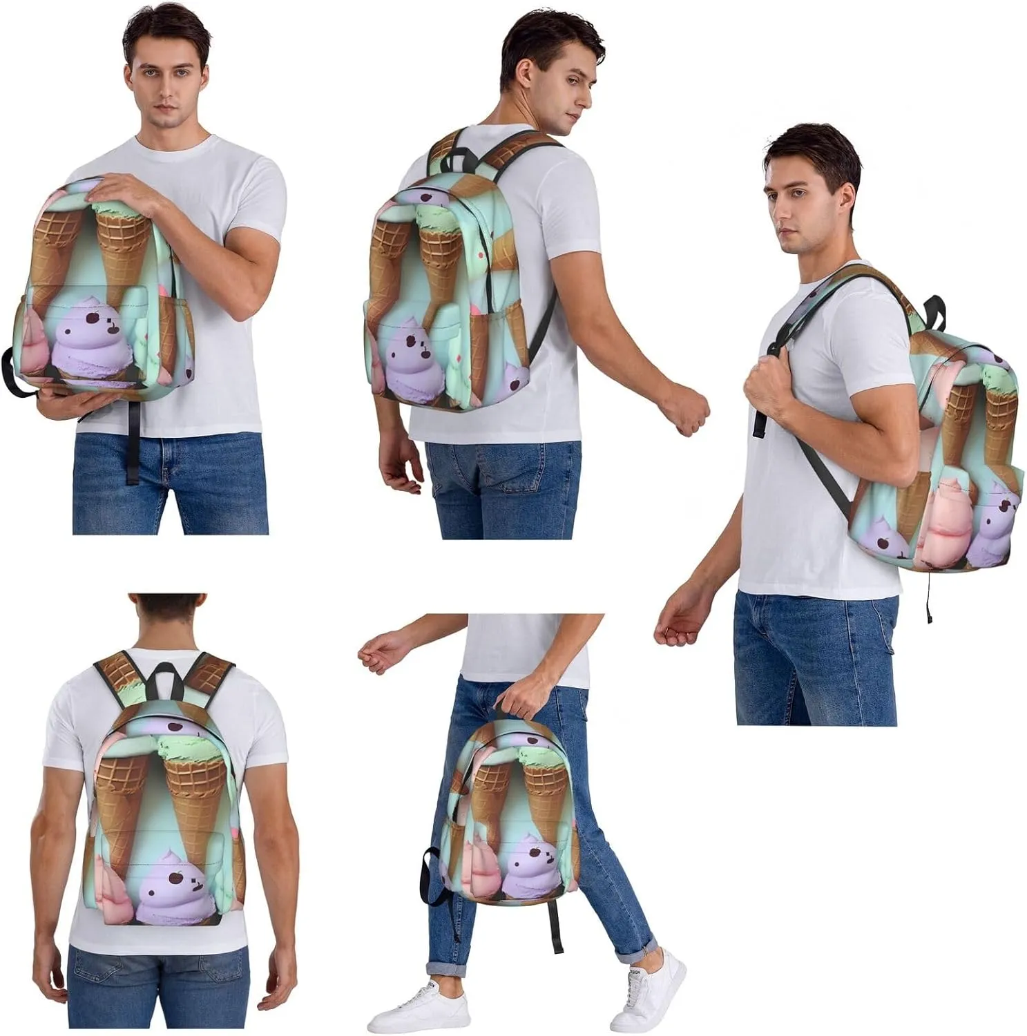 Laptop Backpack for Men Women Lightweight Backpack Ice Cream Cones1 Casual Daypack with Bottle Side Pockets
