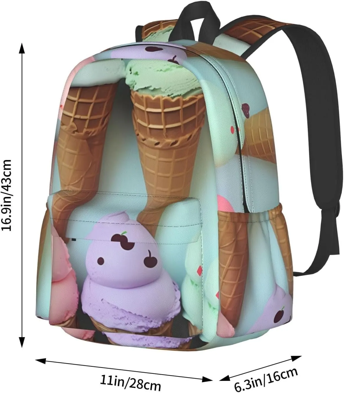 Laptop Backpack for Men Women Lightweight Backpack Ice Cream Cones1 Casual Daypack with Bottle Side Pockets