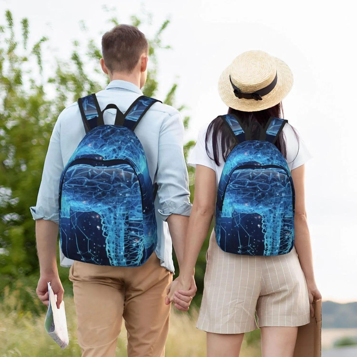 Laptop Backpack for Men Women Lightweight Backpack Intelligence Brain Casual Daypack with Bottle Side Pockets