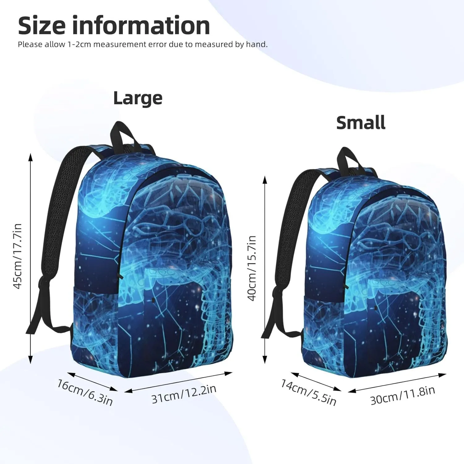 Laptop Backpack for Men Women Lightweight Backpack Intelligence Brain Casual Daypack with Bottle Side Pockets