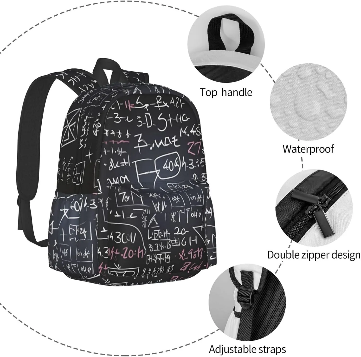 Laptop Backpack for Men Women Lightweight Backpack Math Formula Casual Daypack with Bottle Side Pockets
