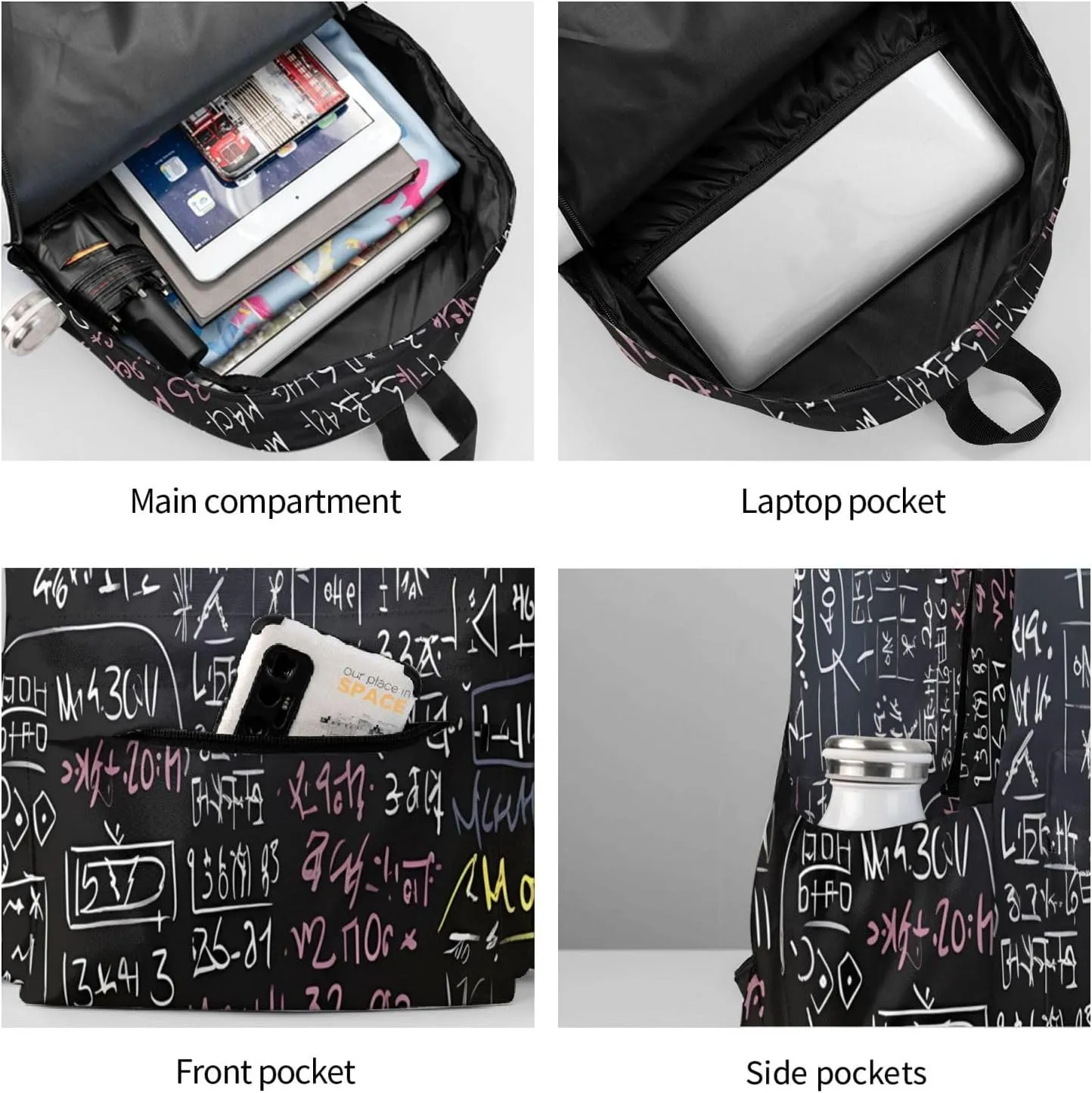 Laptop Backpack for Men Women Lightweight Backpack Math Formula Casual Daypack with Bottle Side Pockets