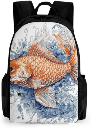 Laptop Backpack for Men Women Lightweight Backpack Orange Fish Daypack Rucksack with Compartment Laptop Bag