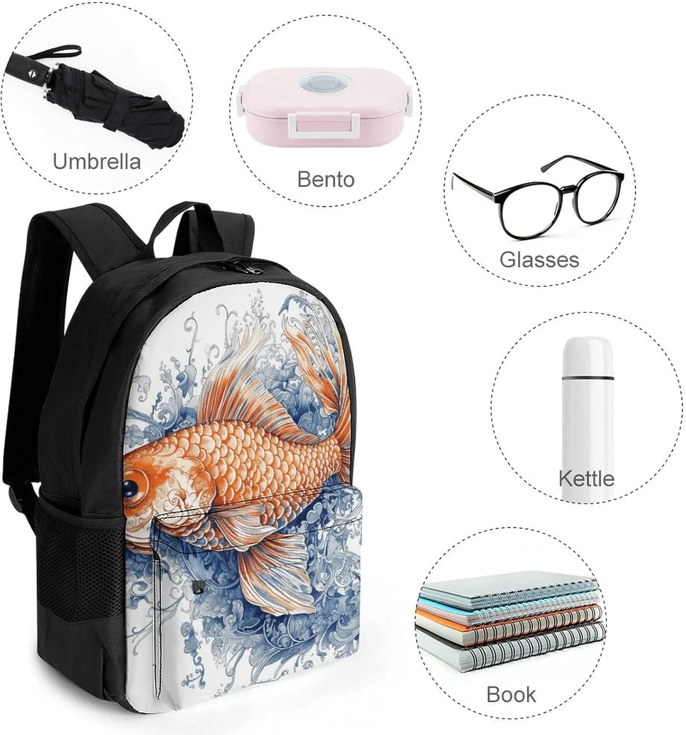 Laptop Backpack for Men Women Lightweight Backpack Orange Fish Daypack Rucksack with Compartment Laptop Bag