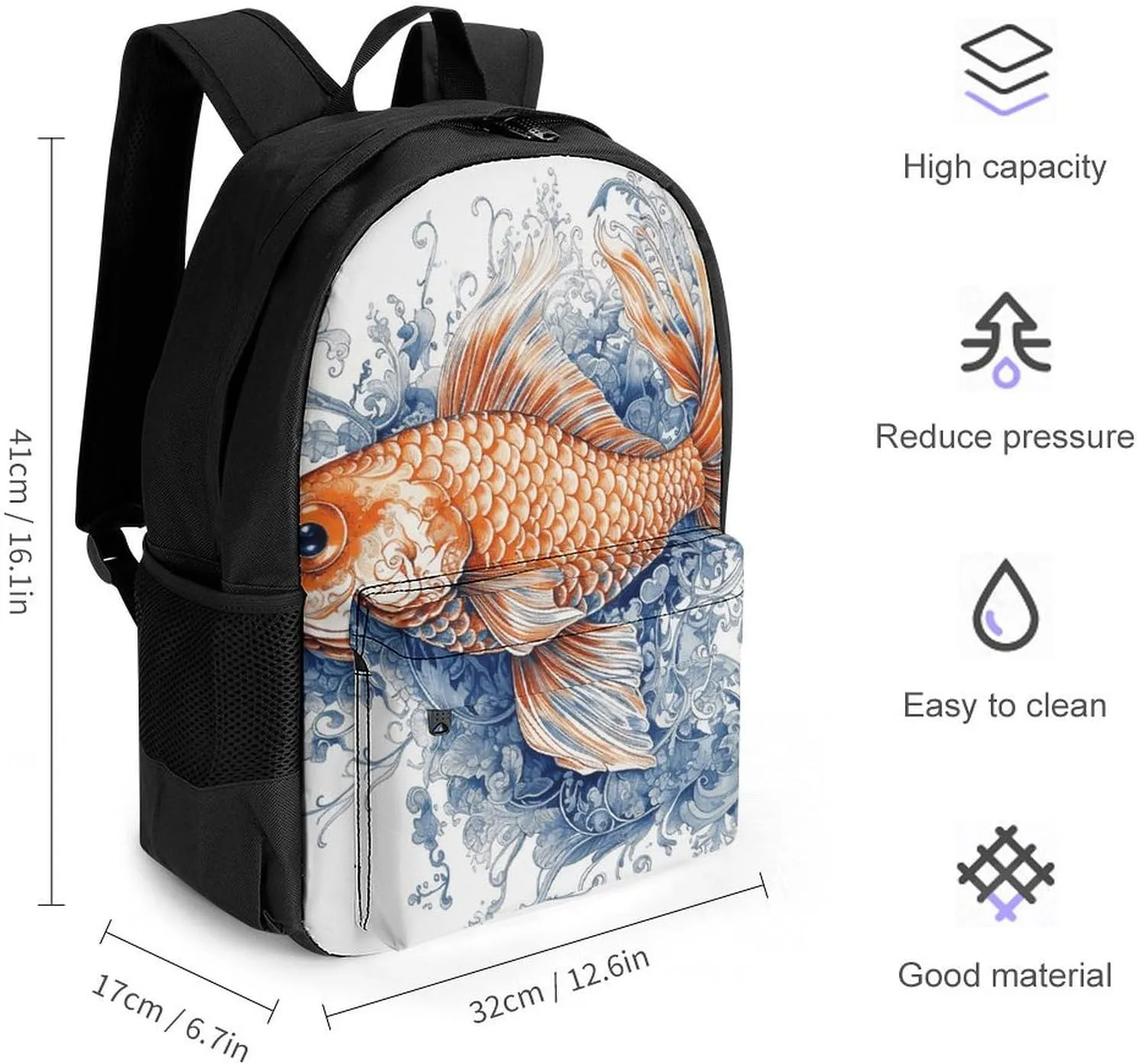 Laptop Backpack for Men Women Lightweight Backpack Orange Fish Daypack Rucksack with Compartment Laptop Bag