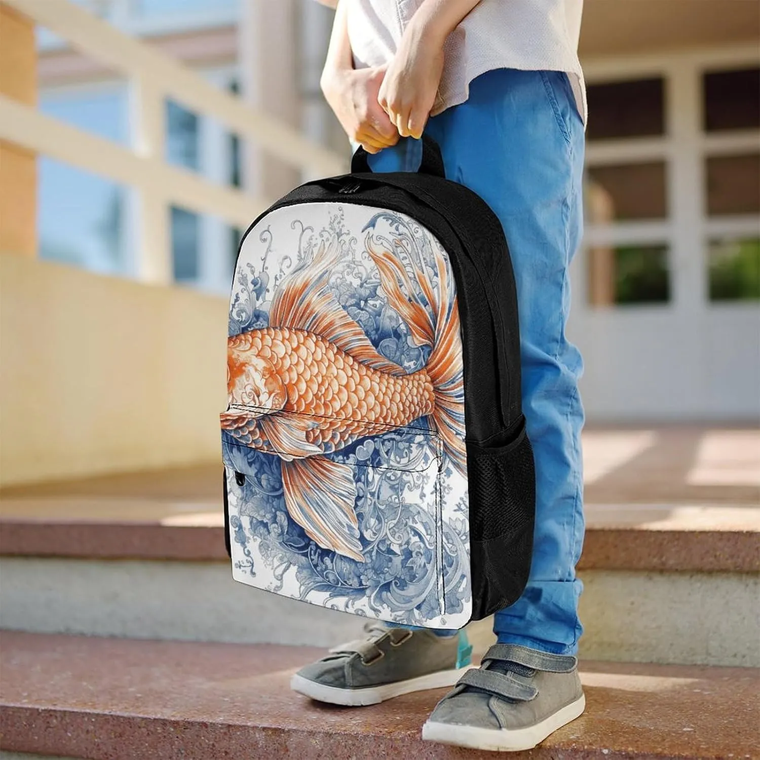 Laptop Backpack for Men Women Lightweight Backpack Orange Fish Daypack Rucksack with Compartment Laptop Bag