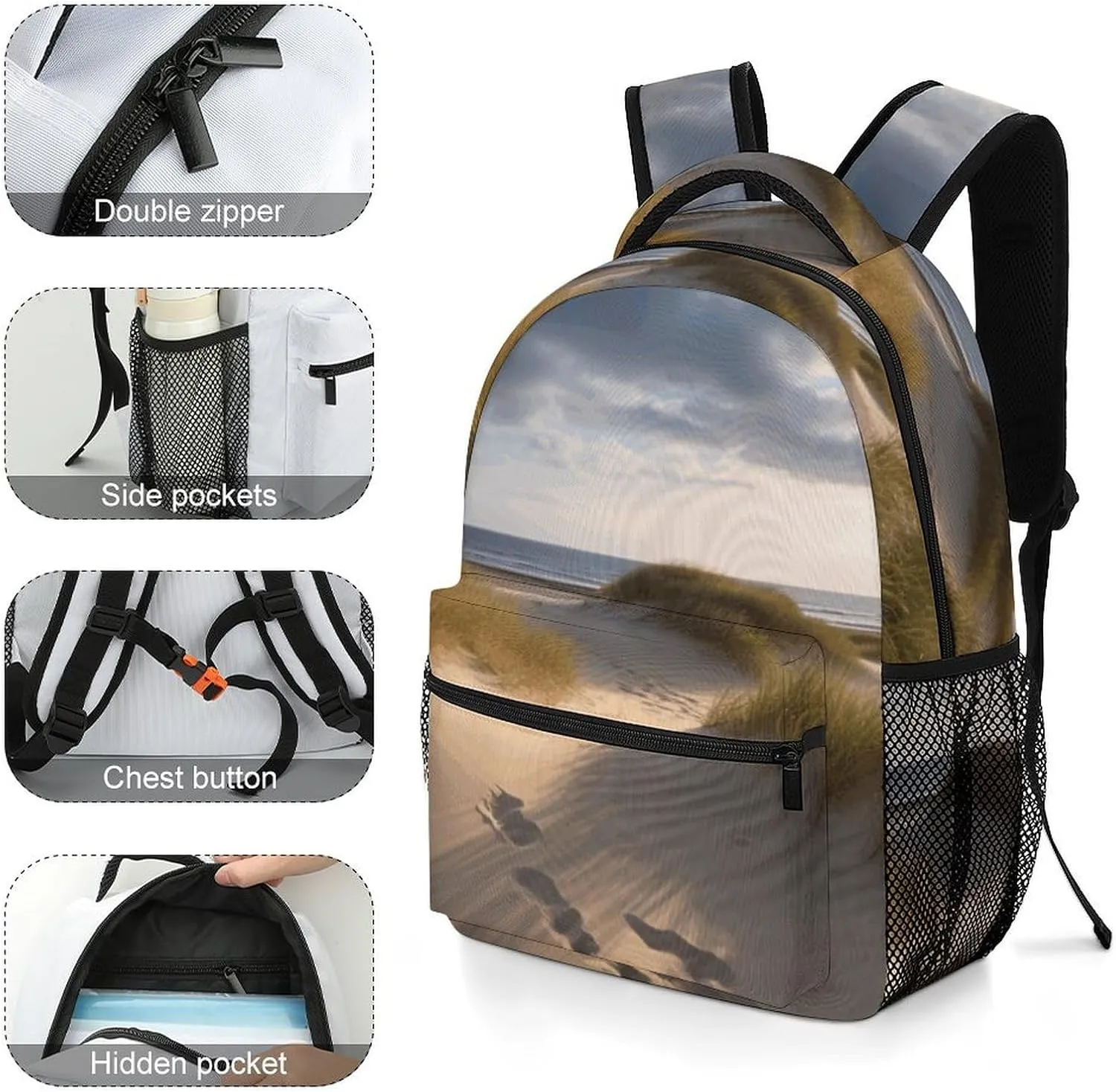 Laptop Backpack for Men Women Lightweight Daypack with Compartment Rucksack Beach Dunes Laptop Bag