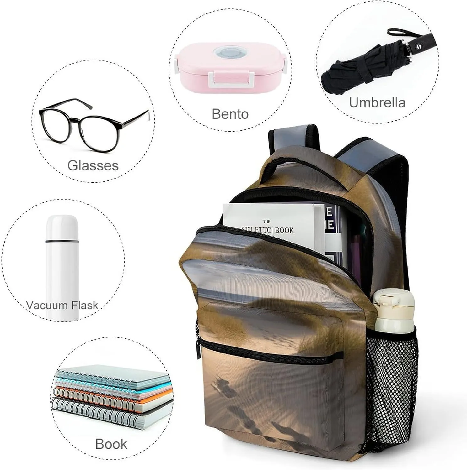 Laptop Backpack for Men Women Lightweight Daypack with Compartment Rucksack Beach Dunes Laptop Bag