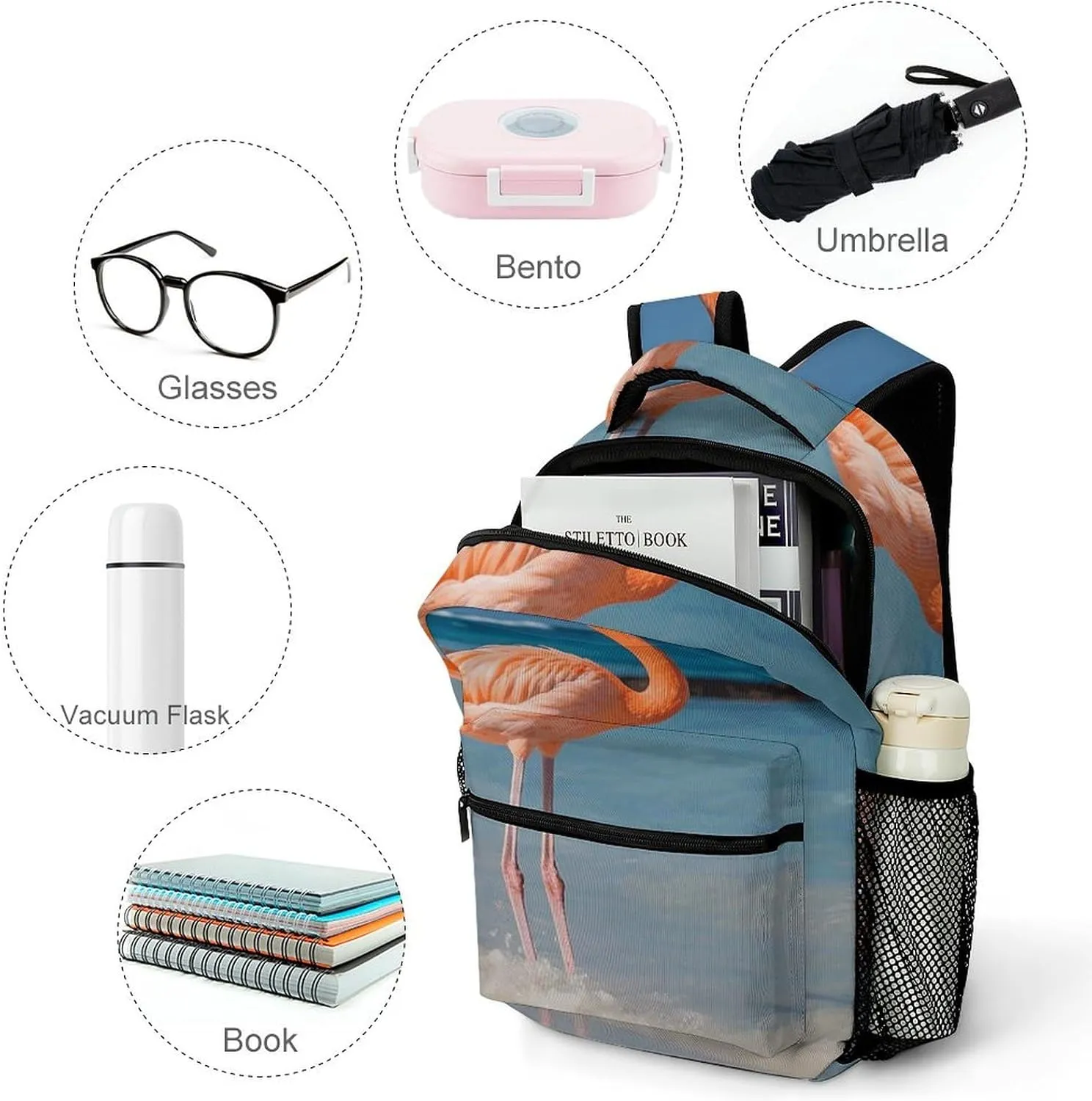 Laptop Backpack for Men Women Lightweight Daypack with Compartment Rucksack Beach Flamingo Laptop Bag