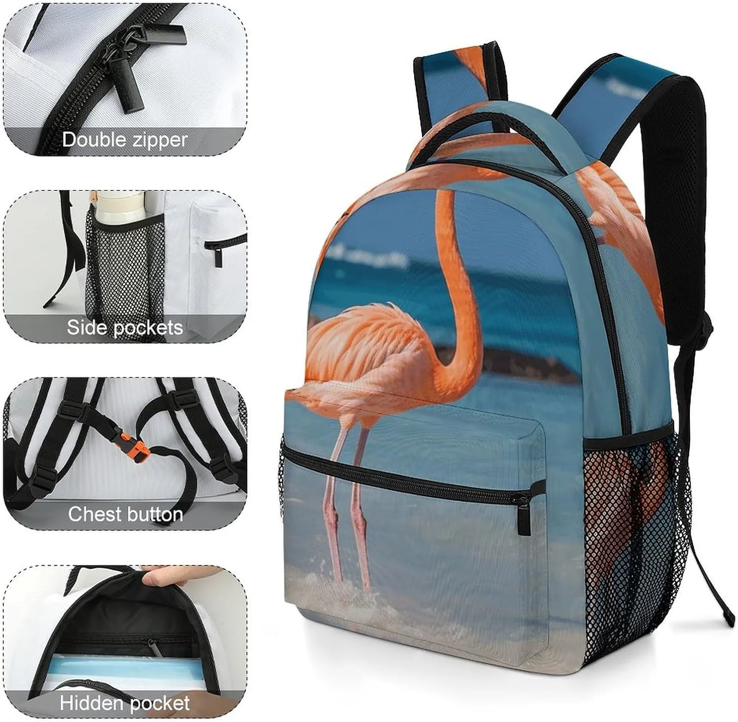 Laptop Backpack for Men Women Lightweight Daypack with Compartment Rucksack Beach Flamingo Laptop Bag